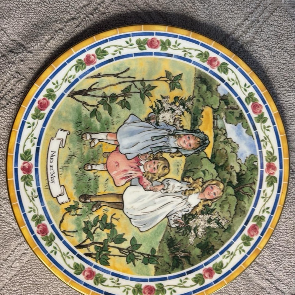 Vintage Decorative Plate with Children Illustration